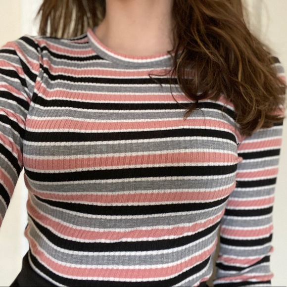 Pink, Grey and Black Striped Long Sleeve Top - Picture 5 of 6